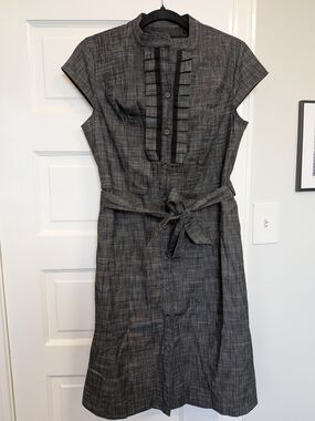 Merona Charcoal Gray Button-Front Office Dress with Waist Tie